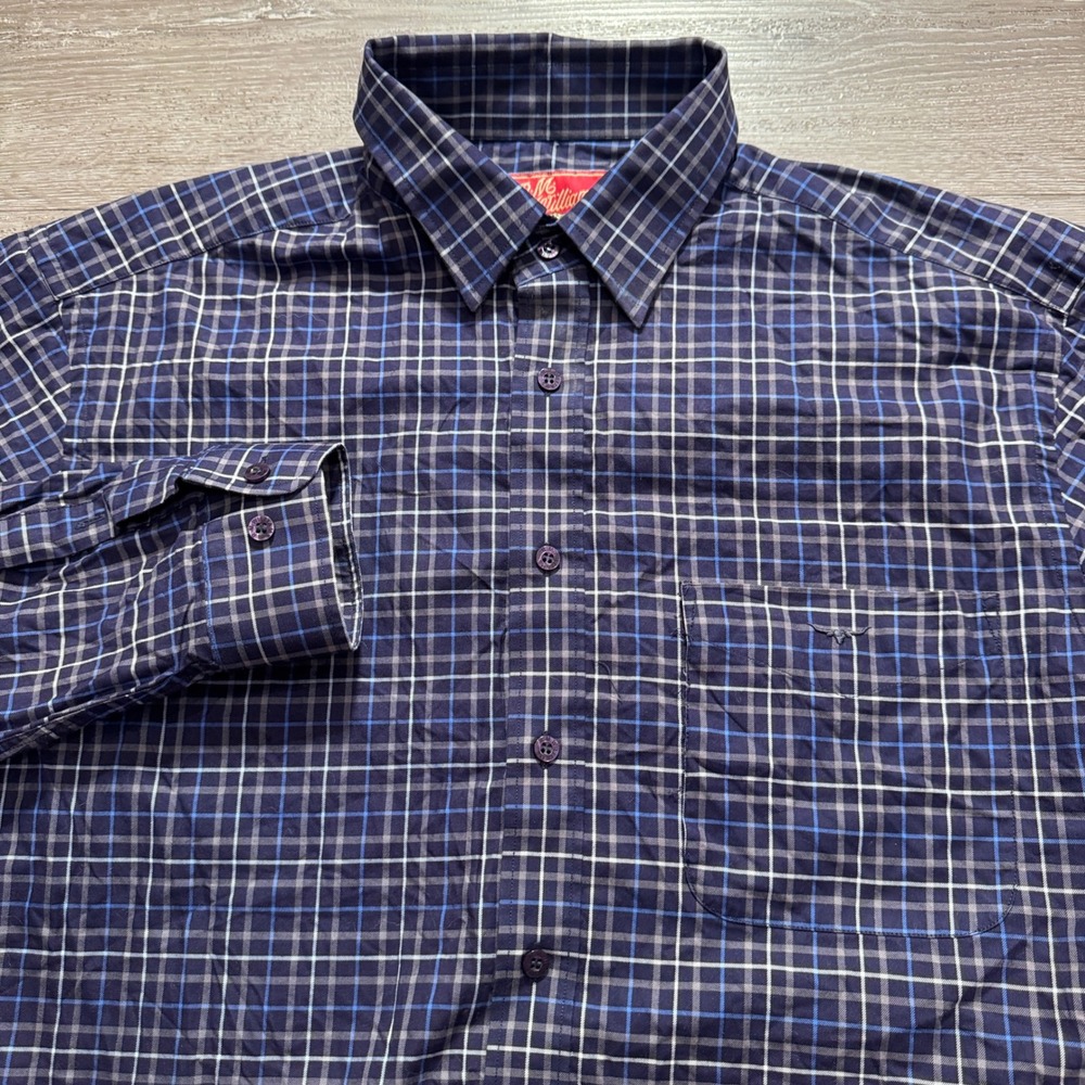 R.M. Williams Shirt Mens XL Blue 100% Cotton Plaid Outback Bushman Workwear
